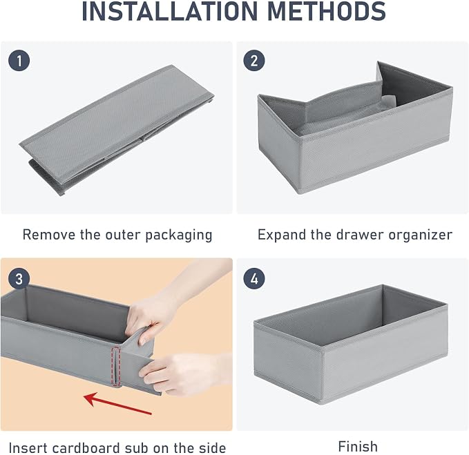 DIMJ Drawer Organizer Clothes - Underwear Organizer Small Sock Organizer Closet Organizers and Storage Box Dresser Drawer Dividers for Baby Clothes,Bra,Socks, Belt, Tie, Set of 12, Grey - Image 2