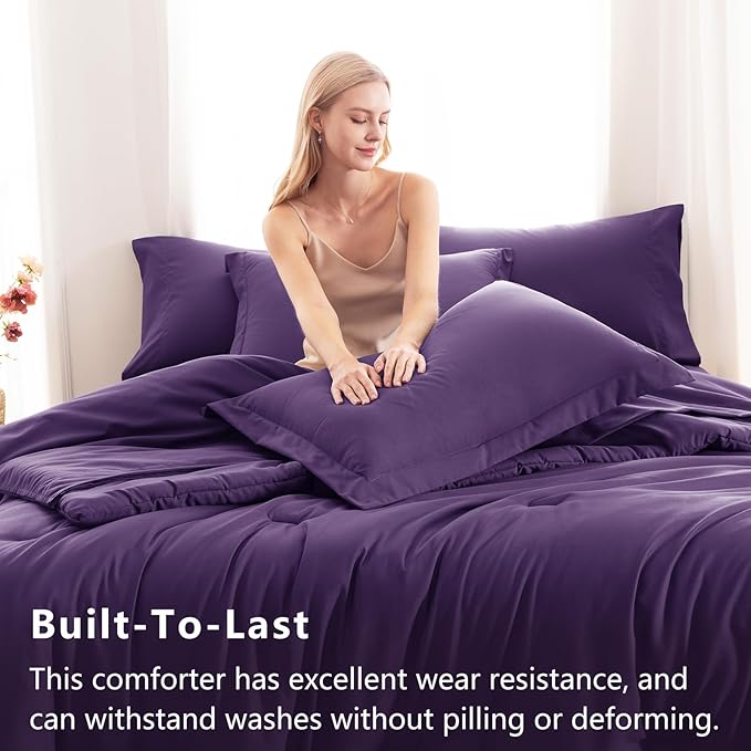 CozyLux Full Size Comforter Sets Purple, 7 Pieces Bed in a Bag Full Comforter Set with Sheets, Luxury Soft Bedding Set with Down Alternative Comforter, Fitted Sheet, Flat Sheet, Pillowcases & Shams