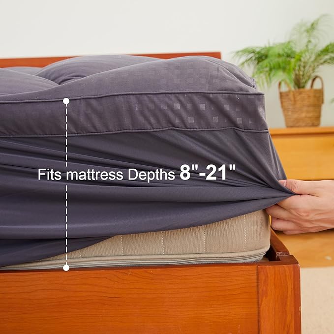 Belffin Pillow Top Mattress Topper California King Size, Mattress Pad Cover with 8-21 Inch Deep Pocket, Bed Mattress Protector for Back Pain Relief Soft Overfilled Down Alternative Filling, Grey