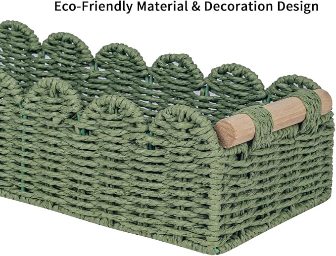 CubesLand Scalloped Edge Decor Baskets for Home, Living Room, Toilet Paper Storage Basket for Over Toilet Shelf, End Table,Shelves and More, Small Paper Rope Baskets Both Storage&Decor, Set 2 Green - Image 9