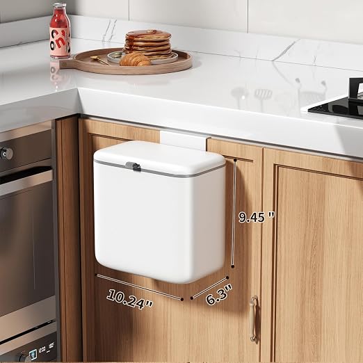 Compost Bin Kitchen for Countertop or Under Sink, 2.6 Gallon Hanging Small Trash Can with Lid, Garbage Can for Cabinet Door, Indoor/outdoor Food Waste Bin for Kitchen, Bathroom, RV, Office, White - Image 5