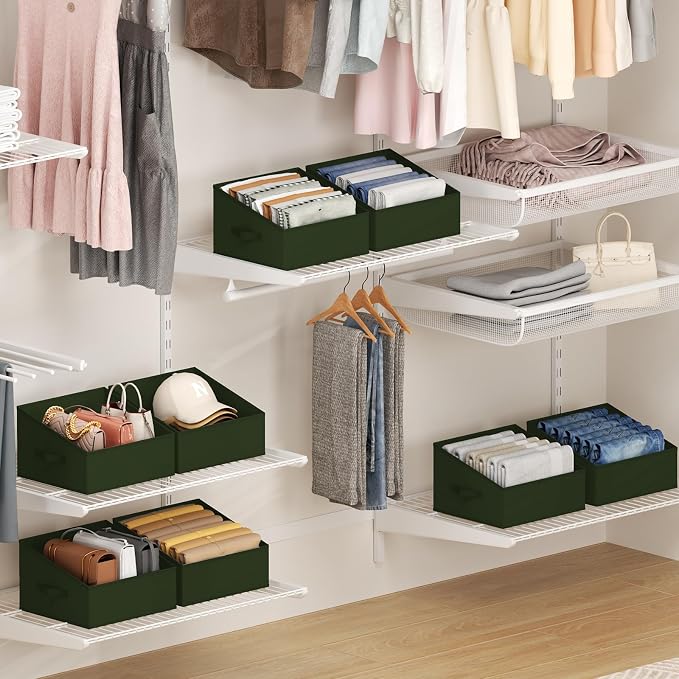 DIMJ Closet Storage Bins 12 Pack - Fabric Storage Baskets for Shelves, Collapsible Clothes Organizer with Handles, Trapezoid Shelf Organization Storage Cubes for Purse, Toys, Books, Towel, Clothes - Image 3