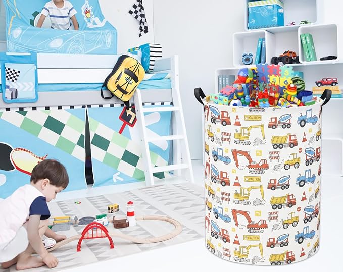 HIYAGON Kids Laundry Basket Baby Hamper for Nursery Boy Kids Hamper Cute Kids Toys Storage Bin Organizer Engineering Vehicle Room Decor for Home(Engineering Vehicle) - Image 2
