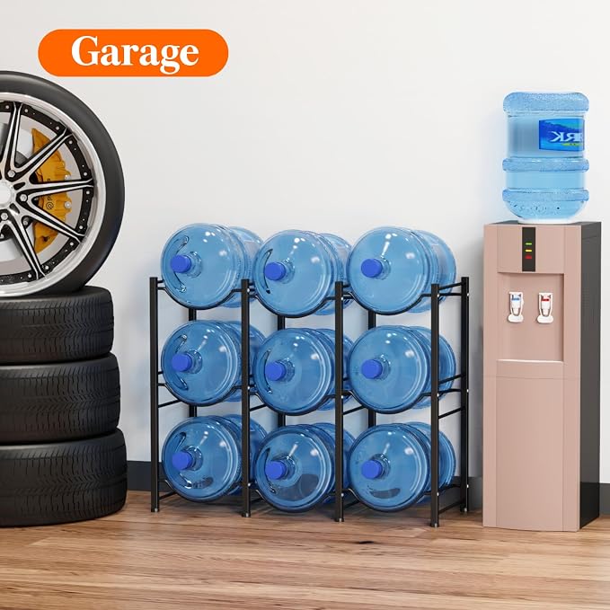 Lifewit 5 Gallon Water Jug Holder, 3 Tier Water Bottle Stand, 9 Slots Heavy Duty Water Dispenser Rack for Gallon Jugs, 375 lb/170 kg Capacity Detachable Water Jug Shelf Organizer for Home/Office Black - Image 9