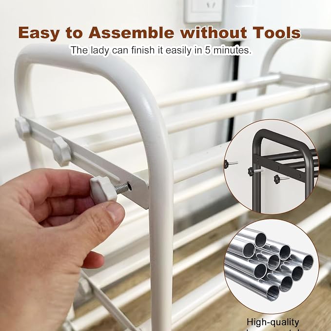 KANAV 3-Tier Expandable Shoe Rack, Heavy Duty Adjustable Metal Shoe Organizer for Closet & Entryway, Freestanding, Tool-Free Assembly, White - Image 6