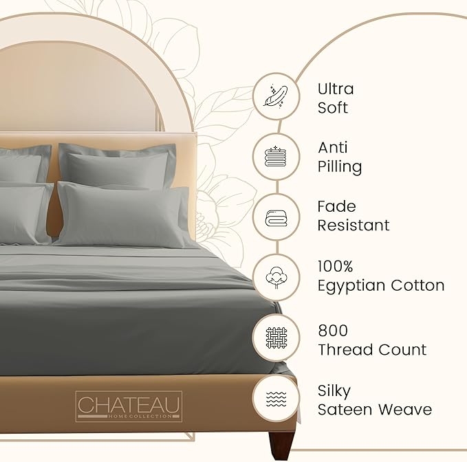 800TC 100% Egyptian Cotton Twin Size Sheets Set, Twin Bed Sheets Luxury Hotel Collection Fully Elasticated Sheet & Pillowcase Sets, Machine Washable No Pill Fade Resistant Black Sheet