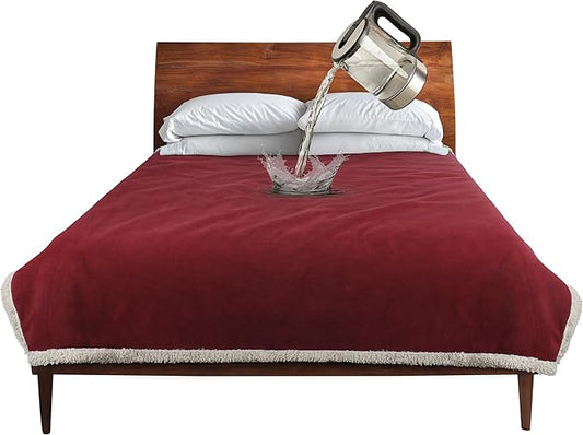 Catalonia Waterproof Blanket, Washable Leakproof Bed Cover for Couples, Reversible Protector Blanket for Bed Couch Sofa, 50X60 inches, Wine
