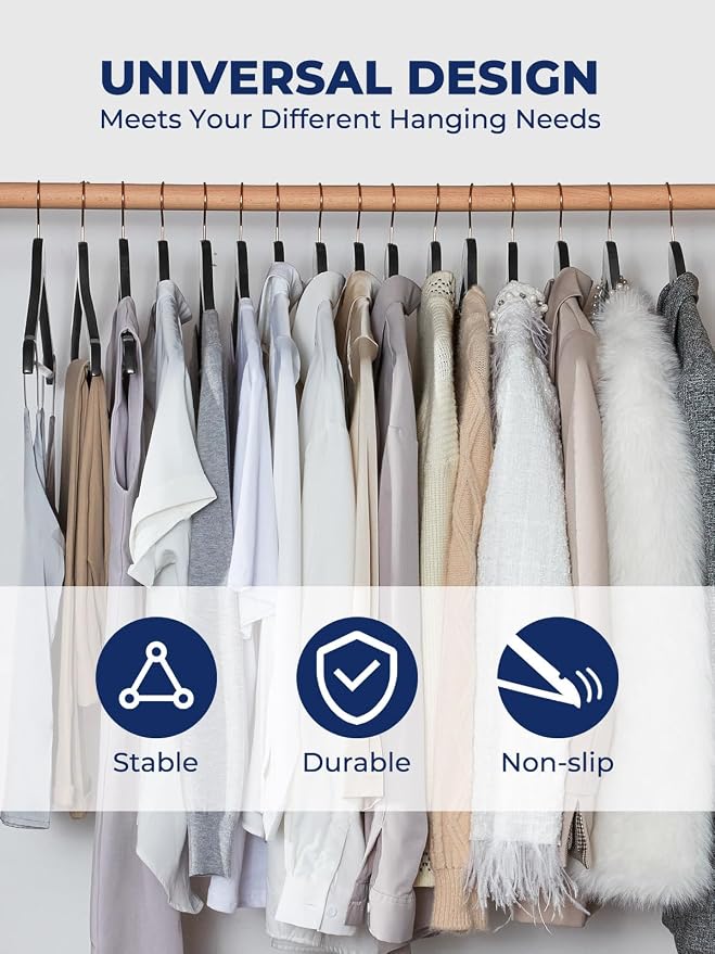 Smartor Wooden Hangers 20 Pack, Solid Wood Coat Hanger for Closet, Heavy Duty Wood Hangers for Suits, Shirts, Dresses, with 360° Rose Gold Hook, Non Slip Pant Bar, Black - Image 2
