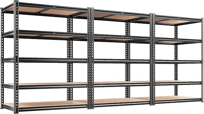 REIBII 2400LBS Storage Shelves 5 Tier Garage Shelving Heavy Duty, Adjustable Metal Shelving, Garage Shelves for Basement, Warehouse, Pantry, Closet, Kitchen 72" H x 35.55" W x 16" D, Black, 3 Pack by REIBII