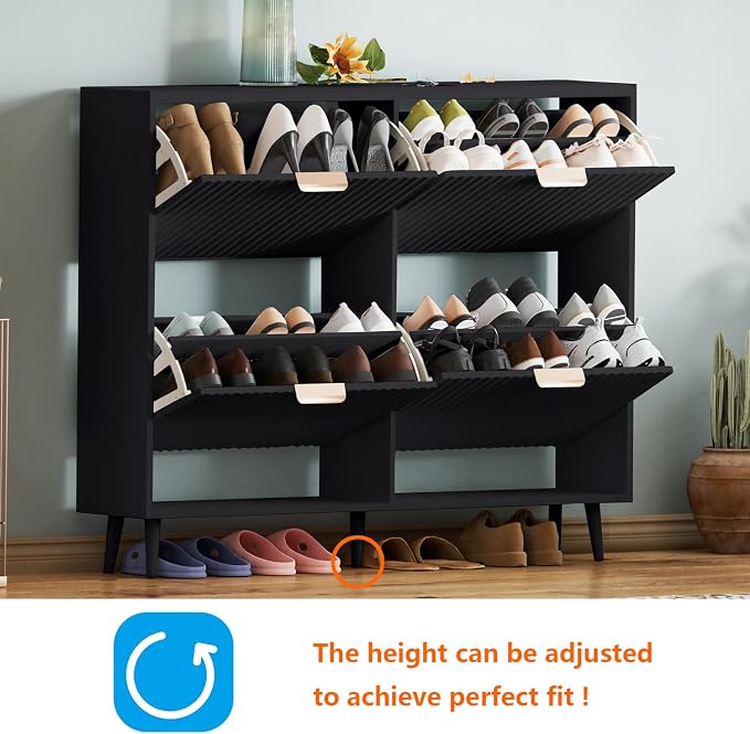 Shoe Cabinet Storage,Modern Freestanding Organizer with 4 Flip Drawers,Narrow Shoe Rack Cabinet for Entryway,Black - Image 3