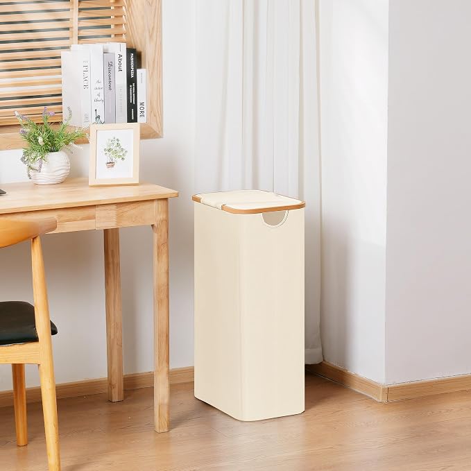 Vincona Slim Laundry Basket with Lid, Narrow Dirty Clothes Hampers for Laundry with Handle, Skinny Laundry Bin for Laundry Room, Dorm, Bedroom and Bathroom, 19.8 Gallon (75L) Beige - Image 7