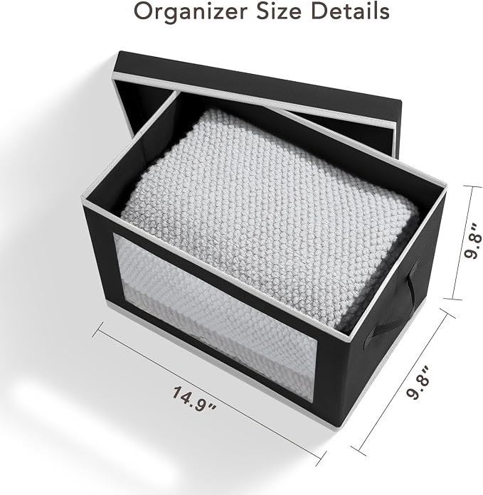 Homsorout Storage Boxes with Lids - 5 Pack Foldable Clear Window Storage Bins, Large Decorative Storage Bins with Handles, Storage Containers for Clothes, Towel, Blanket, Sheet, Black - Image 2