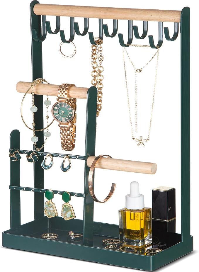 ProCase Cute Jewelry Stand, Aesthetic Jewelry Organizer for Dresser Vanity, Jewelry Holder Display for Necklaces Earrings, Gifts for Teen Girls Women, Bedroom Dorm Decor -Medium, Green by ProCase