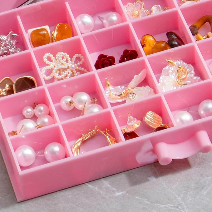 YUFONG Earring Storage Box Organizer, Acrylic Jewelry Storage Box Holder 5 Drawers Transparent Jewelry Display Stand with 120 Small Compartments Gift Boxes for Women Girls (Pink) - Image 6