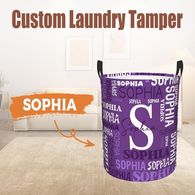 Custom Name Laundry Hamper, Personalized Laundry Basket with Name for Baby Boys Girls, Customized Collapsible Dirty Clothes Hamper Storage with Handles for Bedroom Bathroom Dorm Room Decor - Image 2