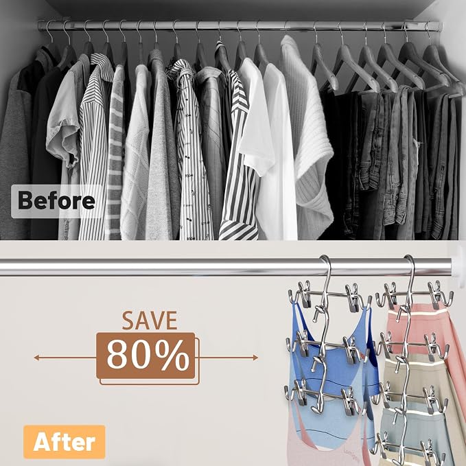 Pants Hangers Space Saving,Stackable Skirt Hangers with Clips, Hanging Closet Organizer and Storage,Clothes Hangers, College Dorm Essentials Apartment Essentials- 8 Pack - Image 2