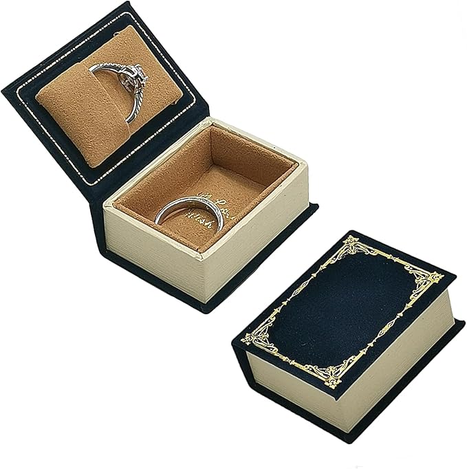Book Shaped Ring Box - Vintage Engagement Ring Box with Hinged Lid for Proposal Engagement Wedding, Proposal Ring Case-PRB012-Blue by ToLoveToLife