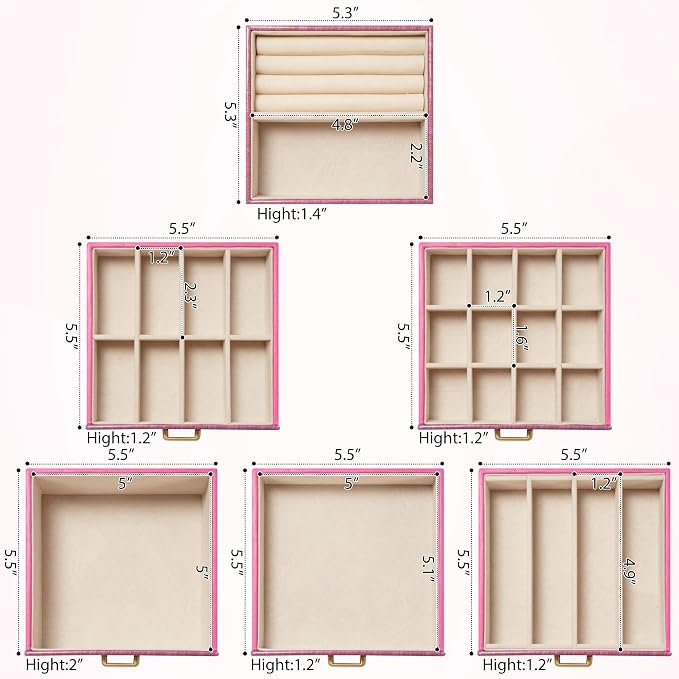 AKOZLIN 6-Tier Jewelry Box Lockable Leather Jewelry Storage Case with 5 Drawers for Women Girls Ring Necklace Earring Bracelet Holder Organizer with Mirror Rose - Image 3