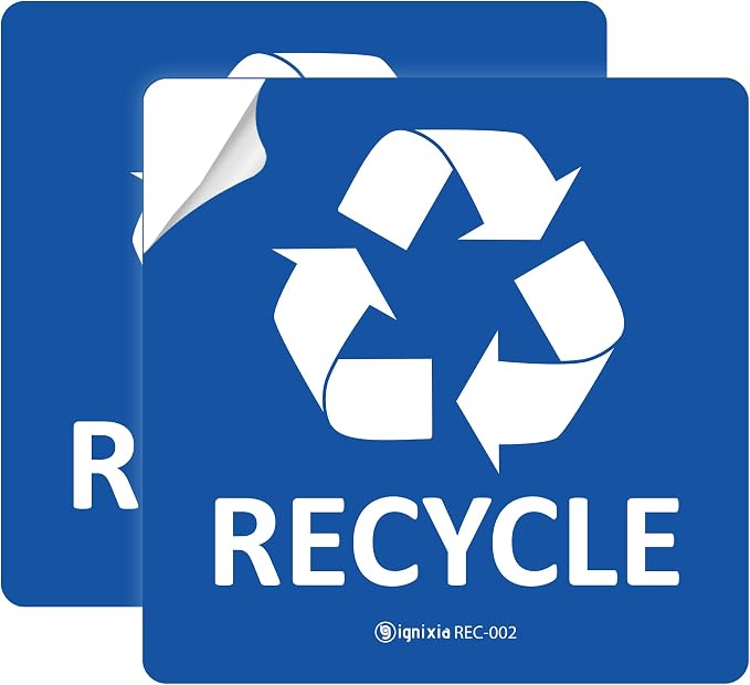IGNIXIA Pack of 02 Recycle Sign Decals self Adhesive - Recycling Stickers 5 x 5 Inches Recycle and Trash Sticker for Trash can with Over Lamination- Recycle Labels by IGNIXIA