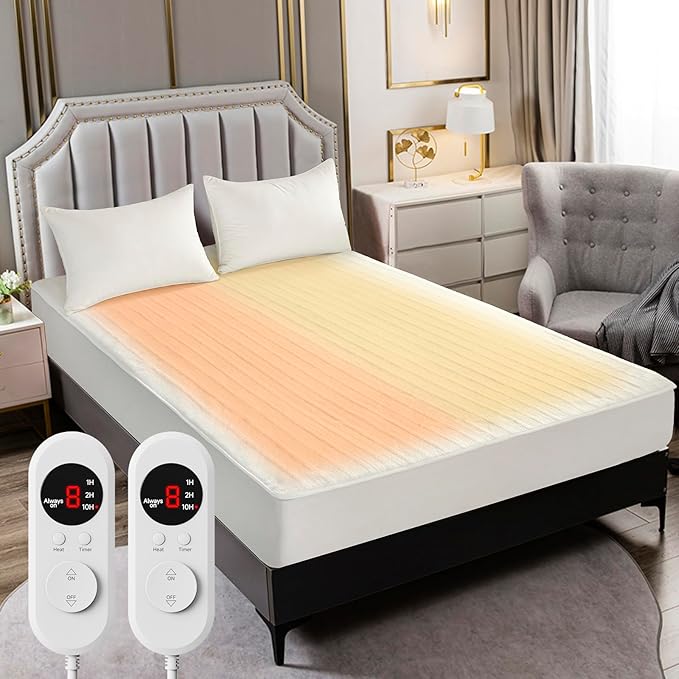 Heated Mattress Pad King Size – Electric Heated Bed Pad with Dual Zone Control, Deep Pocket Warming Cover, Thick Underblanket Sheet, Bed Warmer (06 Soft White, 78" x 80")