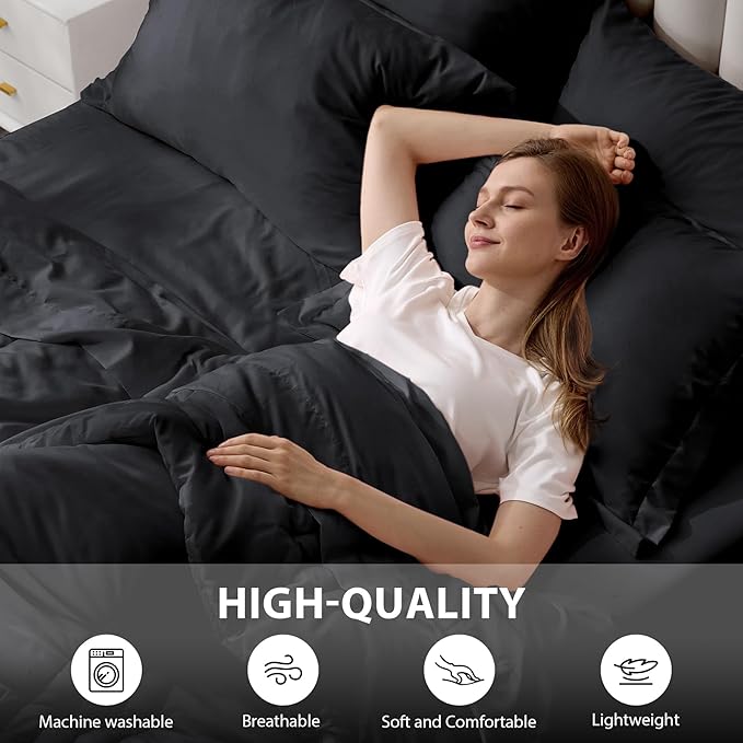 King Comforter Set Black - Bed in a Bag King Size 7 Pieces, Soft Bedding Set for All Seasons, Premium King Comforter Set with Comforter, Sheets, Pillowcases & Shams