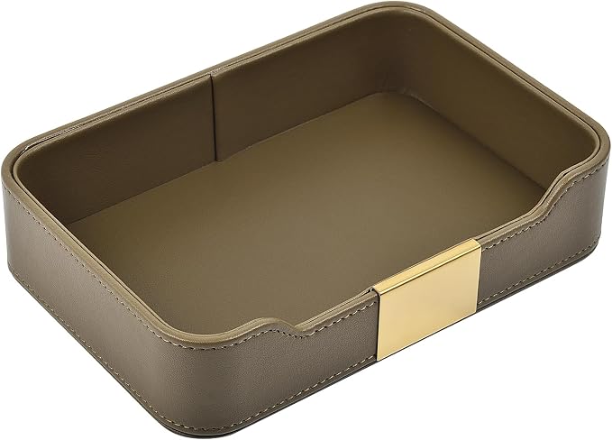 Luxury Leather Valet Tray Desktop Storage Organizer,Bedside Vanity Catchall Tray Nightstand Caddy Holder for Cosmetic,Jewelry,Watch,Keys,Phone,Wallet,Remote Controller,Pen,Olive Green by RHCSZ