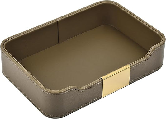 Luxury Leather Valet Tray Desktop Storage Organizer,Bedside Vanity Catchall Tray Nightstand Caddy Holder for Cosmetic,Jewelry,Watch,Keys,Phone,Wallet,Remote Controller,Pen,Olive Green by RHCSZ