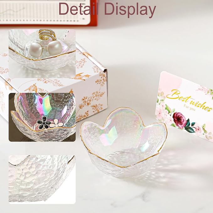 White Flower Jewelry Dish Glass Ring Dish Jewelry Tray Cute Vanity Organizer Room Decor Aesthetic Nightstand Bathroom Decor Trinket Dish Ring Holder Jewellery Tray Valentine's Birthday Gifts for Women - Image 4
