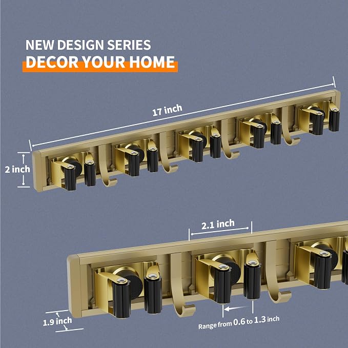 reliahom Broom Holder Wall Mount, 5 Racks with 4 Hooks Bronze - Mop Storage Tool Racks, Broom Hanger Tool Organizer for Garage, Kitchen, Garden, Laundry Room - Image 6
