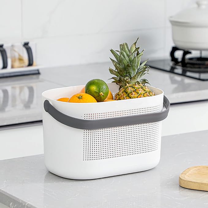 UUJOLY Plastic Storage Baskets with Handles, Shower Caddy Shelf Organizers Basket for Bathroom, Kitchen, Dorm Room, Grey, 2 Pack - Image 2