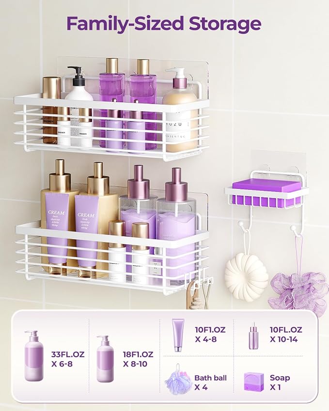 ODesign Shower Caddy 3 Pack SUS304 Stainless Steel-No Drilling-Shower Bathroom Shelves Rack,Rustproof Wall Mounted,Adhesive Shower Shelf Basket Organizer-White - Image 5