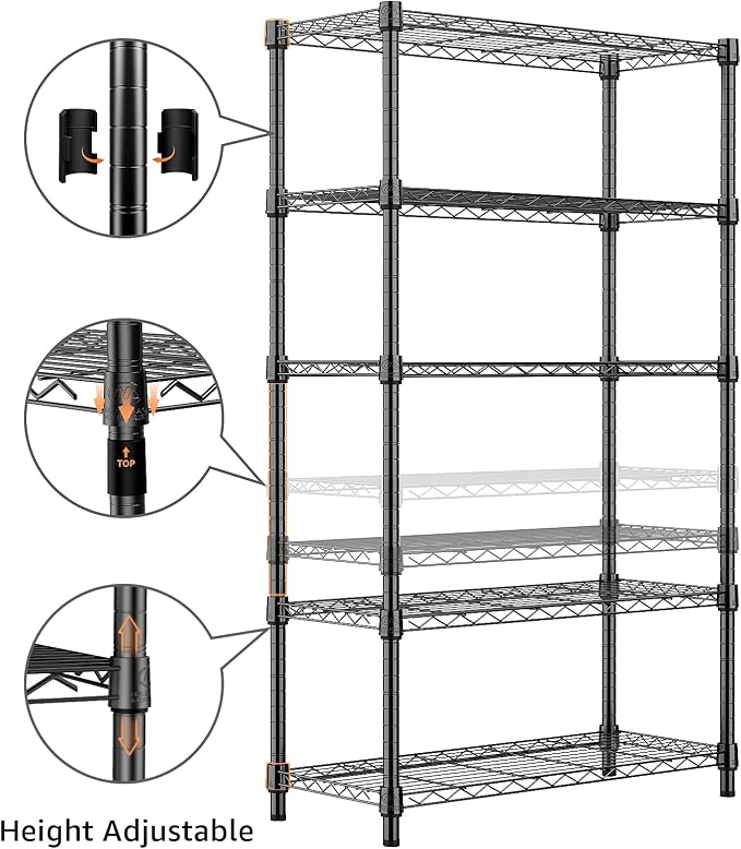 M MZG 1250 lbs Storage Shelving Utility Shelving Unit 5-Tier Utility Shelving Unit Steel Organizer Wire Rack for Home,Kitchen,Office (13.7" D x 23.6" W x 62.4" H) - Image 5