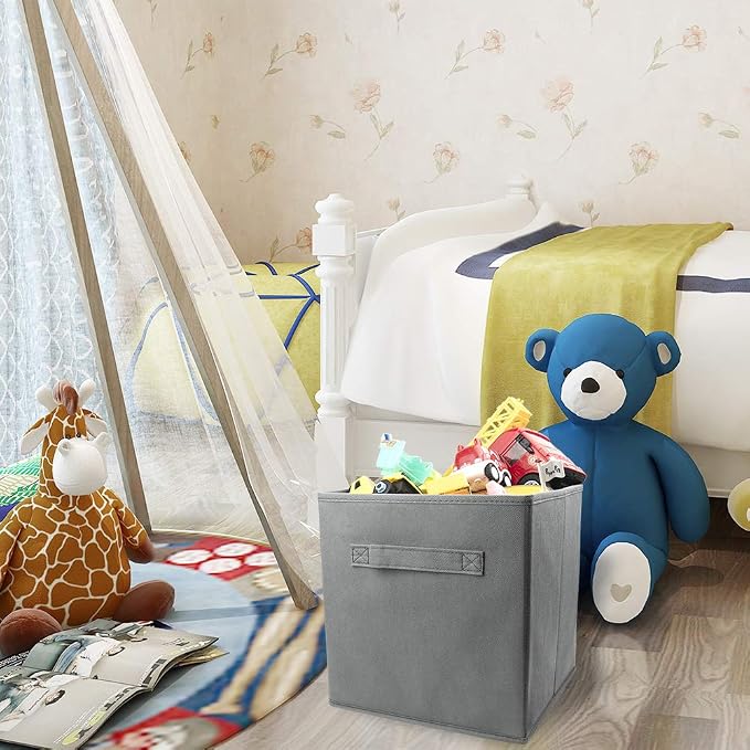 EBIGIC Mini Size 1-Pack Cube Storage Bins 9.0"x7.5"x7.5" Fabirc Foldable Closet Toy Organizer Collapsible Cloth Gray - Image 5