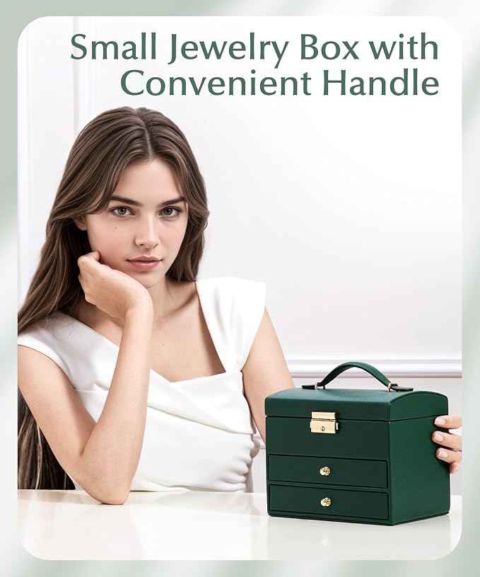 Homde Mothers Day Gifts Small Girls Jewelry Box with Lock: 3 Layer Organizer with Removable Tray - Storage for Ring Necklace Earring - Birthday & Return Gifts for Young Women (Midnight Green) - Image 2