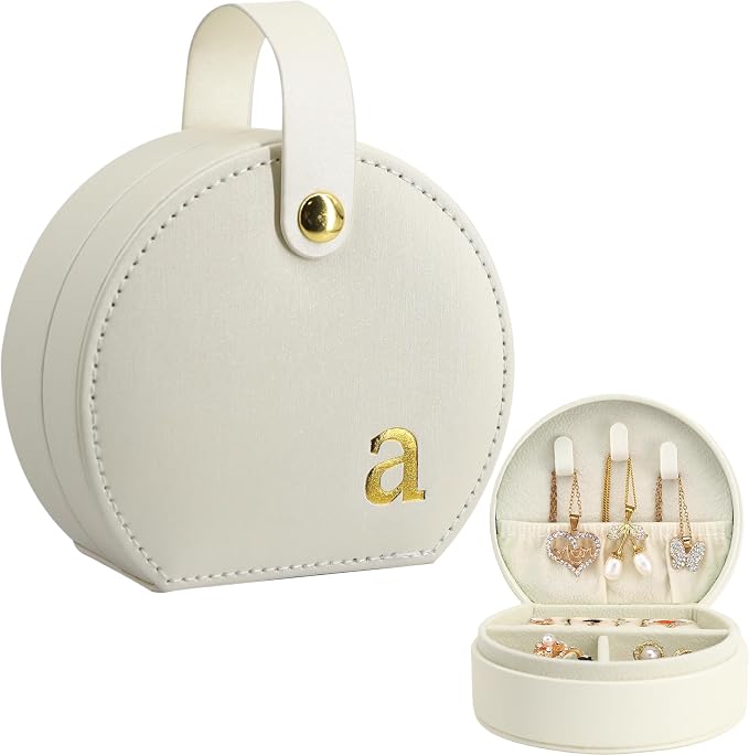 COLLECTIVE HOME - Travel Jewelry Case, Elegant Half-Moon Design with Gold Monogram, Detachable Handle, Personalized Accessory Organizer, Gift for Fashion-Forward Women and Teens (a) - Image 2