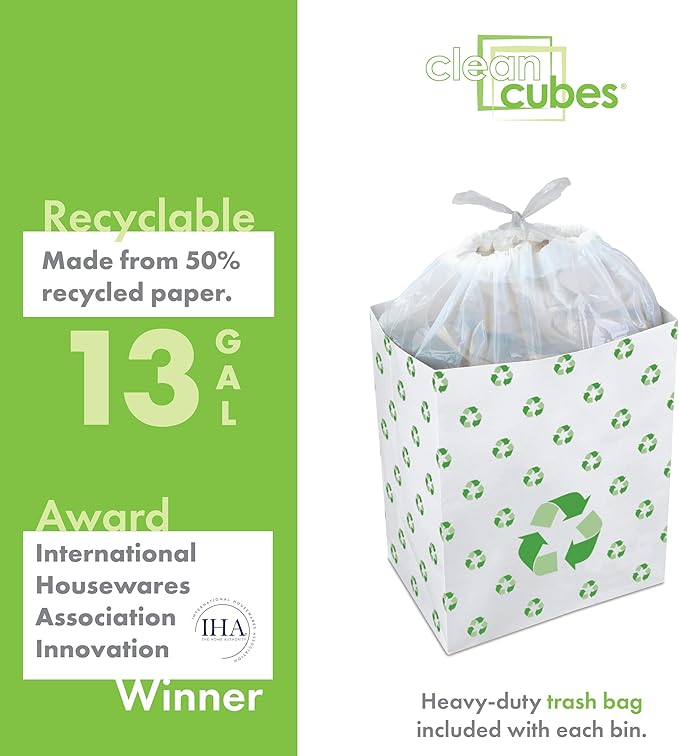 Clean Cubes 13 Gallon Disposable Pop-Up Trash Cans (3-Pack) with Fitted Bags – Foldable Garbage & Recycling Bins for Parties, Events & Kitchen (Recycle, 17" H x 13.5" W x 10" D) - Image 5