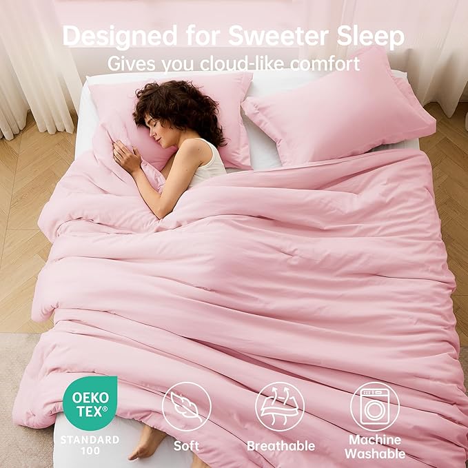 MUXHOMO Pink Full Comforter Sets, All Season Ultra Soft Down Alternative Bedding - 3 Piece Lightweight Bed Set Includes 1 Comforter (82"x86") and 2 Pillow Shams (20"x26")