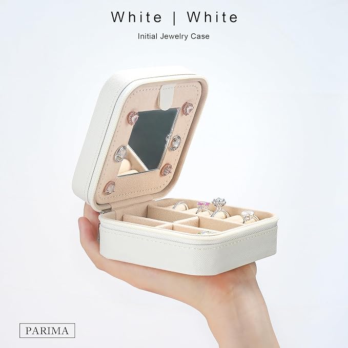 Parima Bridesmaid Gifts for Wedding Day | Unique Proposal Gifts | Travel Jewelry Case - Letter F, White - Image 2