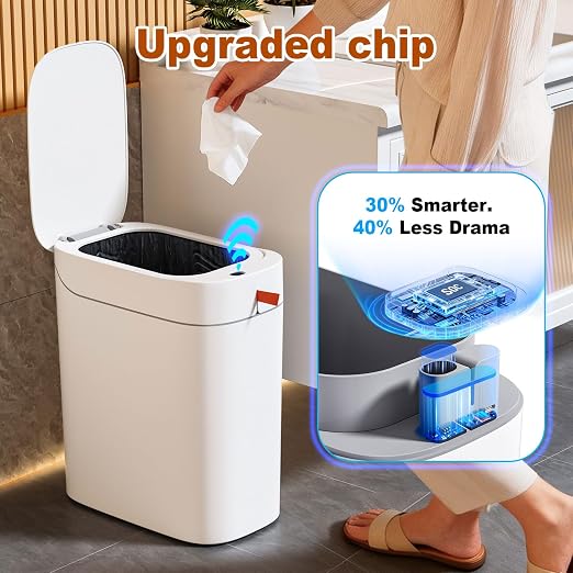 funest Bathroom Trash Can with Lid, Automatic Motion Sensor Trash Can, 3.5 Gallon Garbage Can, Type-C Rechargeable, Bag-Holding Design, One-Pull Auto Packing, Quiet-Close Hinge for Bedroom, Office - Image 2