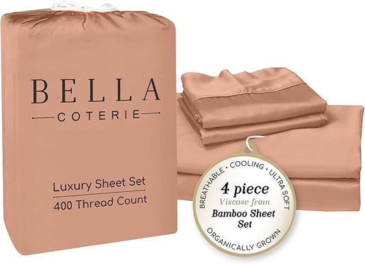 Bella Coterie Luxury Bamboo Viscose Queen Size Sheet Set | 100% Organically Grown | Ultra Soft | Cooling for Hot Sleepers | 18" Deep Pocket [Terracotta]