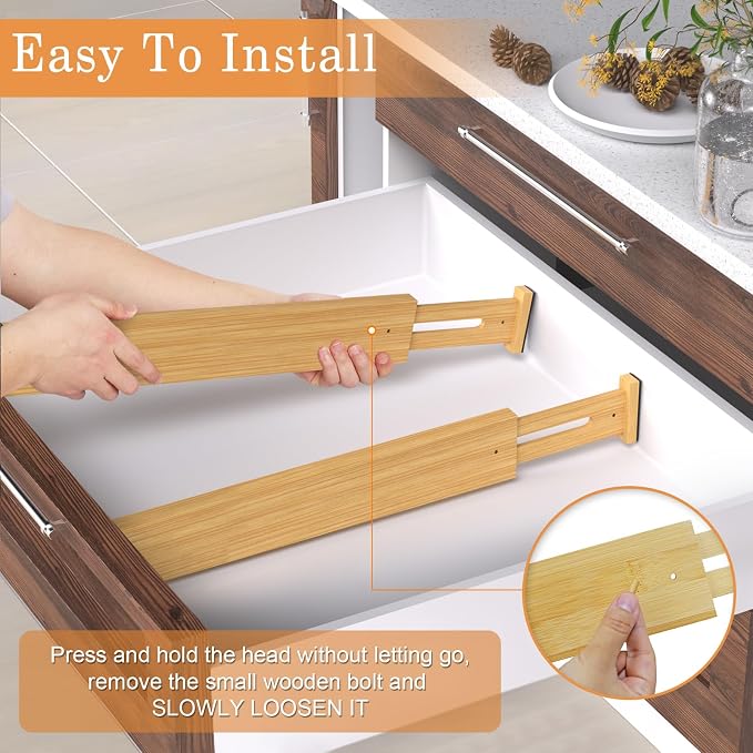 Bamboo Drawer Dividers,17-22" Adjustable Kitchen Drawer Organizer for Clothes,8 Pack Expandable Drawer Organization Separators for Bedroom,Bathroom,Dresser and Office,Natural - Image 6