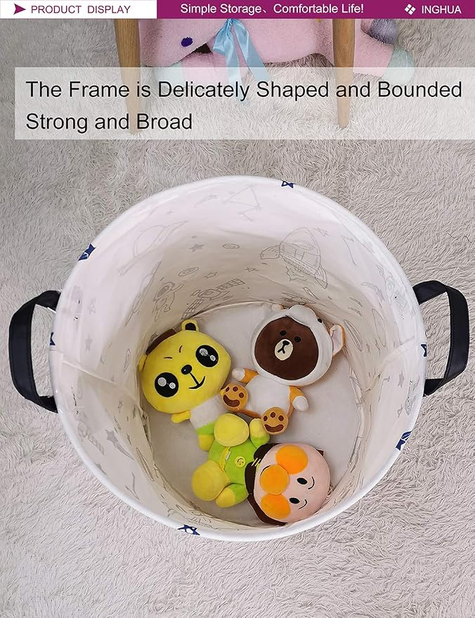 Laundry Hamper Large Canvas Fabric Lightweight Storage Basket/Toy Organizer/Dirty Clothes Collapsible Waterproof for College Dorms, Boys and Girls Bedroom,Bathroom(Spaceships) - Image 5