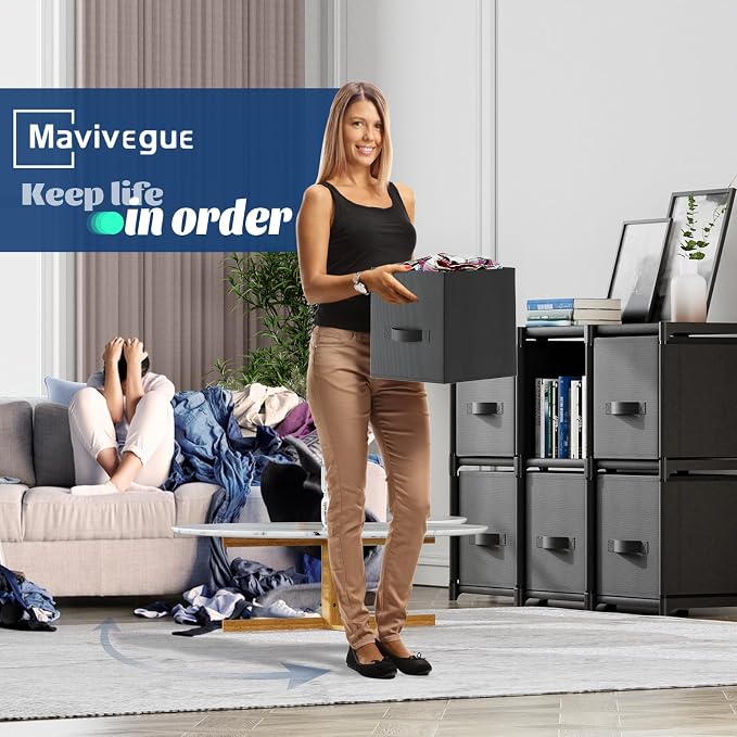Mavivegue 6 Cube Storage Organizer, Closet Organizers and Storage, Cube Storage Shelf, Easy to Assemble with Storage Drawers, DIY Closet Cube Organizer for Living Room, Bedroom, Dorm Room-Black - Image 7
