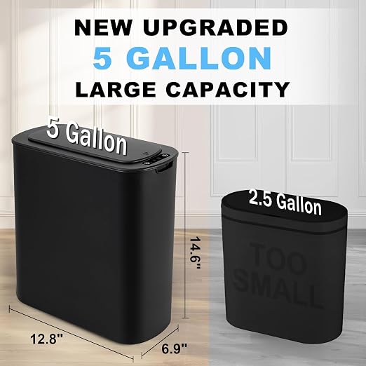 Cesun Motion Sensor Trash Can, 5 Gallon Automatic Bathroom Garbage Can with Lid, Touchless Smart Plastic Slim Wastebasket for Bathroom, Office, rv, Bedroom, Living Room, Black - Image 2