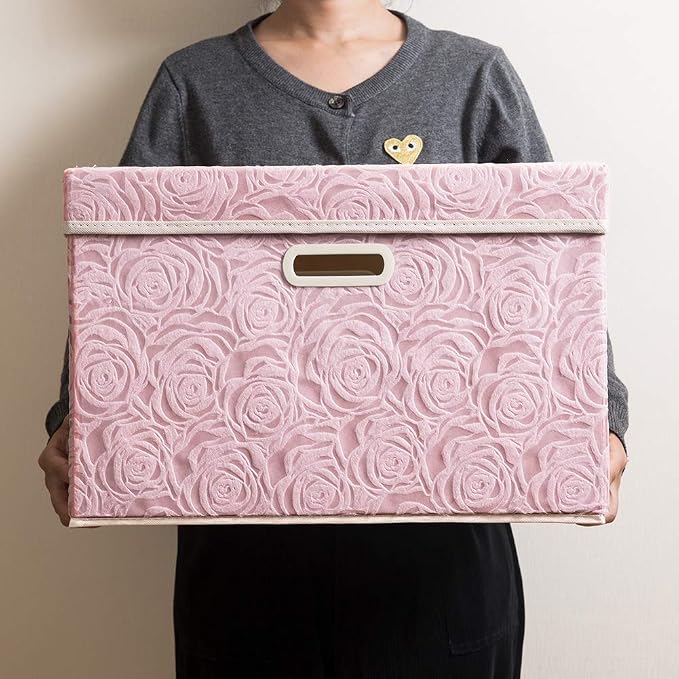 PRANDOM Large Foldable Storage Boxes with Lids [5-Pack] Fabric Decorative Storage Bin Cubes Organizer Containers Baskets with Cover Handles for Bedroom Closet Nursery Pink 17.7x11.8x11.8 Inch - Image 7