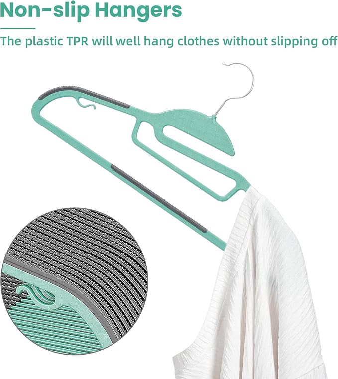 Heavy Duty Plastic Hangers 50 Pack with Non-Slip Design,0.2 Inches Thick,360°Swivel Hook Space Saving Organizer for Bedroom Closet,Shirts,Pants,Strong Enough for Coat(Dusty Blue- S Shaped) - Image 3