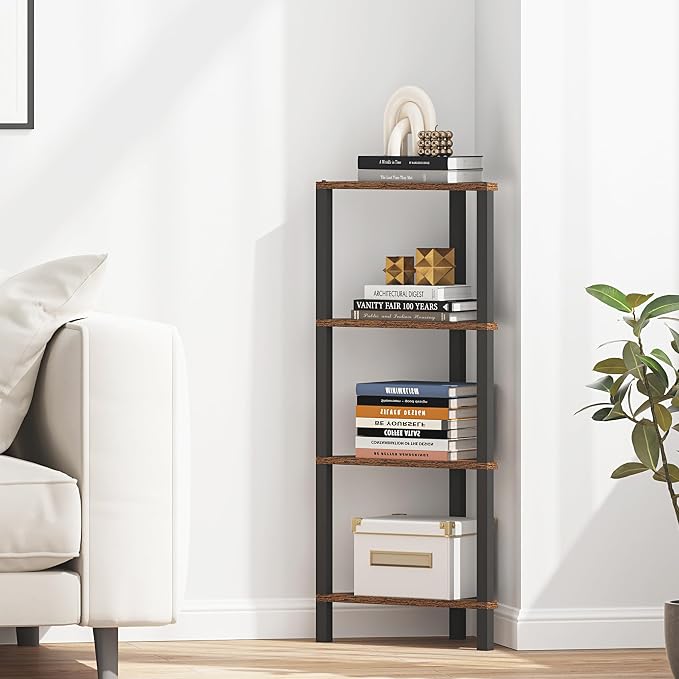 TUTOTAK Corner Shelf, 4-Tier Corner Bookshelf for Small Space, Narrow Display Corner Shelf Stand with Storage Rack, for Living Room, Bedroom, Rustic Brown BS05BB004 - Image 5