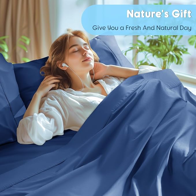 SONORO KATE 100% Egyptian Cotton Sheets Set - 1000 High Thread Count, Luxury 5-Star Hotel Sateen Bed Sheets, Soft, Breathable Long Staple Sheets, Fit up to 16" - 4 PC (Navy Blue,California King)