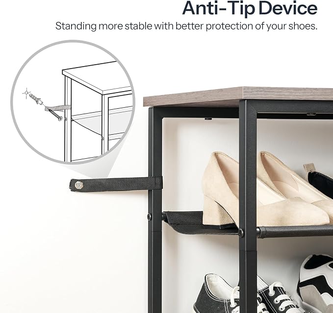 HOOBRO Shoe Rack, 5 Tier Shoe Storage Organizer with 4 Oxford Fabric Shelves and Top Panel, Holds 16-20 Pairs of Shoes, for Entryway and Closet, Industrial, Greige and Black BG50XJ01 - Image 7