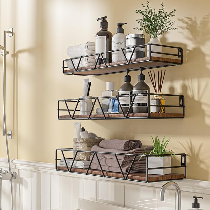 Amaoot Floating Shelves Set of 3, Home Wood Wall Shelf, Farmhouse Shelf for Bedroom, Wall Mounted Floating Shelf for Living Room, Bedroom, Bathroom, Kitchen, Office (Black) - Image 5